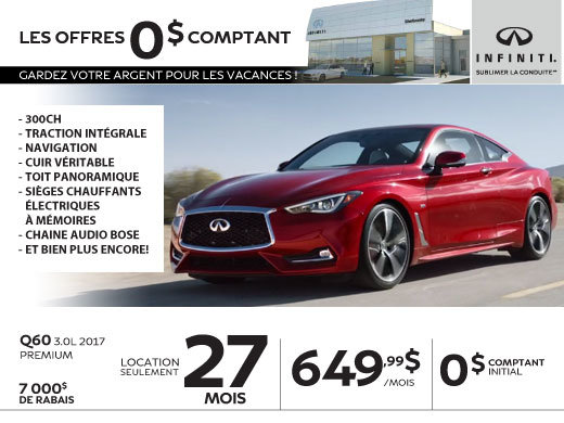 L'Infiniti Q60 3.0L 2017 démo en rabais