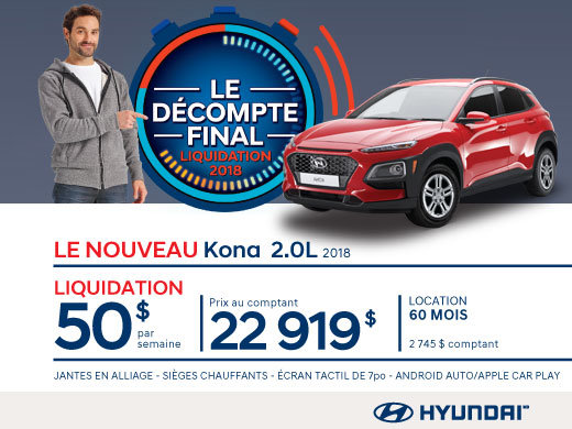 Ne manquez pas le DÉCOMPTE FINAL sur le Kona 2018 chez Hyundai Magog!